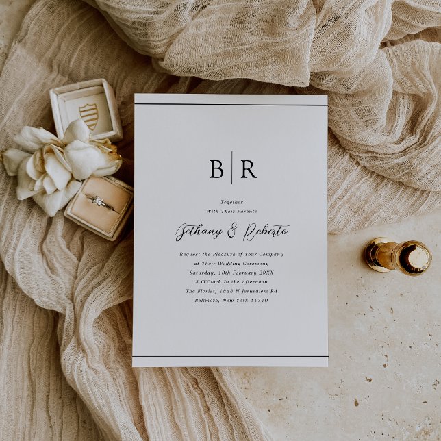 Invitación Boda Monograma Minimalista Negro Blanco (Subido por el creador)