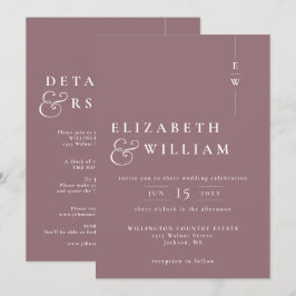 Invitación Boda Monograma Modernista Todo en Uno Mauve