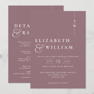 Invitación Boda Monograma Modernista Todo en Uno Mauve