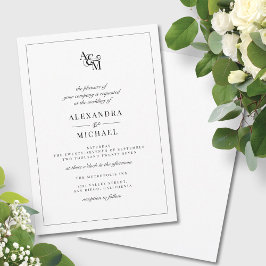 Invitación Boda monograma moderno blanco y negro simple
