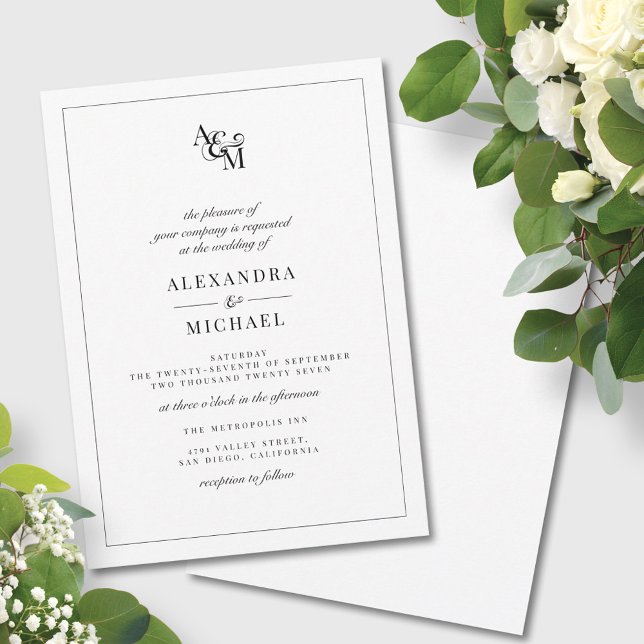 Invitación Boda monograma moderno blanco y negro simple (Subido por el creador)