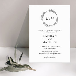 Invitación Boda Monograma moderno con hoja blanca negra