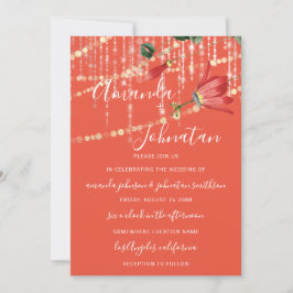 Invitación Boda Monograma moderno Luces de Coral Vivid Gold