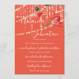 Invitación Boda Monograma moderno Luces de Coral Vivid Gold