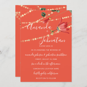 Invitación Boda Monograma moderno Luces de Coral Vivid Gold