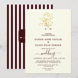 Invitación Boda Monograma Moderno Marrón Burgundy Marfil