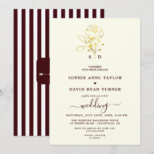 Invitación Boda Monograma Moderno Marrón Burgundy Marfil