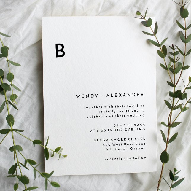 Invitación Boda monograma negrita blanco moderno (Subido por el creador)
