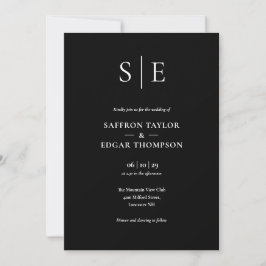 Invitación Boda Monograma Negro Y Blanco Todo En Uno