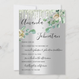 Invitación Boda Monograma Perforaciones Florales Mint Plata V