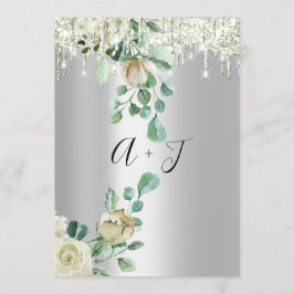 Invitación Boda Monograma Perforaciones Florales Mint Plata V