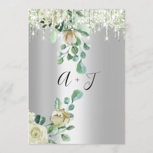 Invitación Boda Monograma Perforaciones Florales Mint Plata V