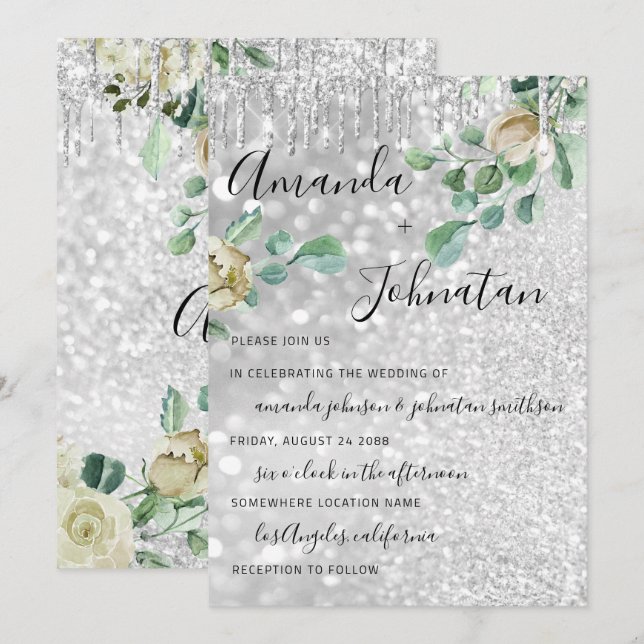 Invitación Boda Monograma Perforaciones Florales Mint Purpuri (Anverso / Reverso)