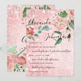 Invitación Boda Monograma Perforaciones Florales Purpurina de