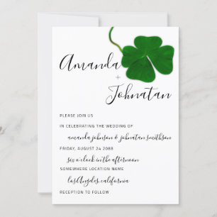 Invitación Boda Monograma QR Negro Blanco Cuatro hojas Alumin