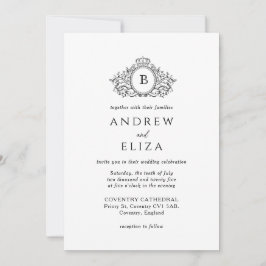 Invitación Boda Monograma Real, Escudo Negro y Blanco