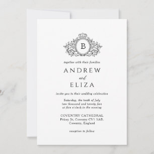 Invitación Boda Monograma Real, Escudo Negro y Blanco