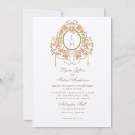 Invitación Boda Monograma Rosa Rococó Francés
