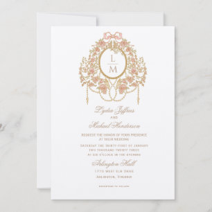 Invitación Boda Monograma Rosa Rococó Francés