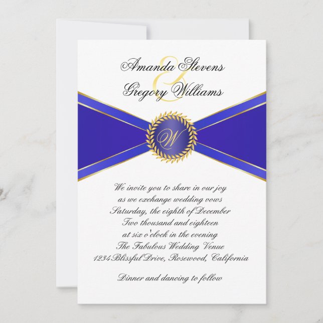 Invitación Boda Monograma Royal Blue Elegance (Anverso)