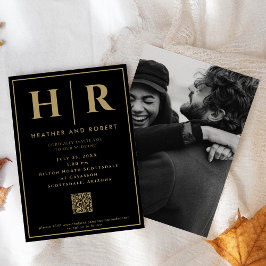 Invitación Boda Monograma simple clásico código QR mínimo