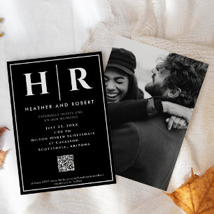 Invitación Boda Monograma simple clásico código QR mínimo