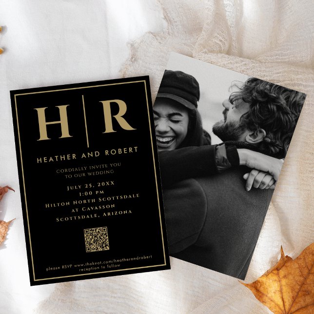 Invitación Boda Monograma simple clásico código QR mínimo (Subido por el creador)