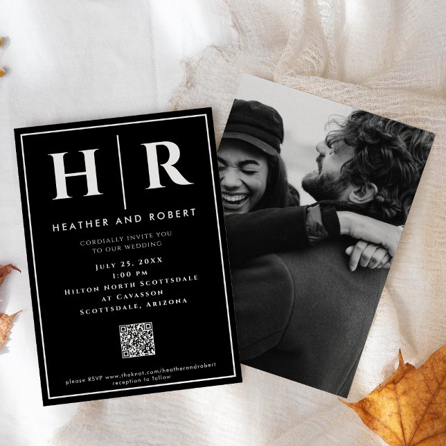 Invitación Boda Monograma simple clásico código QR mínimo (Subido por el creador)