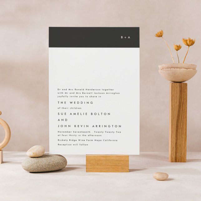 Invitación Boda monograma simple de banda negra moderna (Subido por el creador)