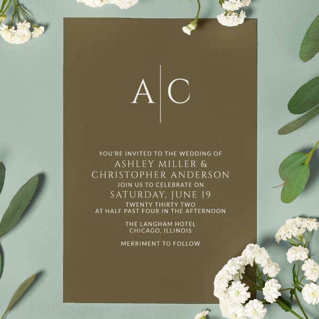 Invitación Boda monograma simple oscuro de bronce (Subido por el creador)