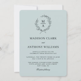 Invitación Boda monograma simple y claro azul
