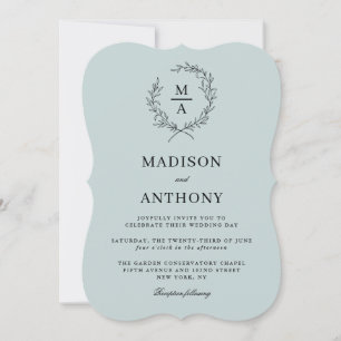 Invitación Boda monograma simple y claro azul