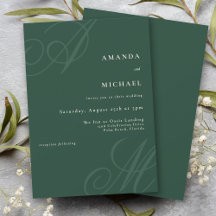Boda monograma simple y elegante de color verde es