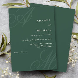 Invitación Boda monograma simple y elegante de color verde es