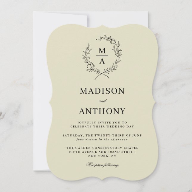 Invitación Boda monograma simple y elegante neutro beige (Anverso)