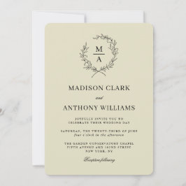 Invitación Boda monograma simple y elegante neutro beige