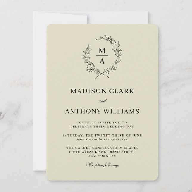 Invitación Boda monograma simple y elegante neutro beige (Anverso)