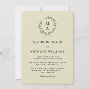 Invitación Boda monograma simple y elegante neutro beige