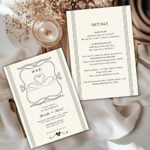 Invitación Boda Monograma Todo En Uno Cisne Vintage
