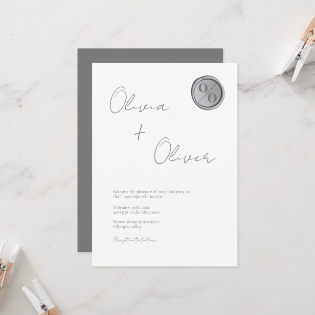 Invitación Boda monograma único de sellado de cera de plata g (Anverso/Reverso In Situ)