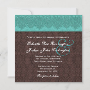 Invitación Boda Monograma V07 Verde azulado y chocolate Damas