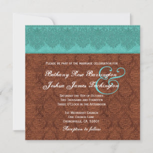 Invitación Boda Monograma V12 Verde azulado y chocolate
