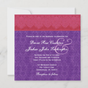 Invitación Boda Monograma V14 de amortiguador rojo y morado