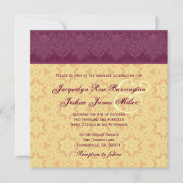Invitación Boda Monograma V30 de oro y borgoña Damask