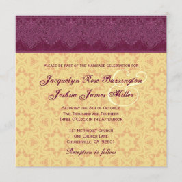 Invitación Boda Monograma V30 de oro y borgoña Damask