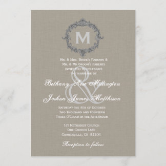 Invitación Boda monograma V6 de cuadro gris y guijarro