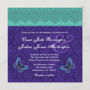 Invitación Boda monograma Verde azulado monograma morado V15C