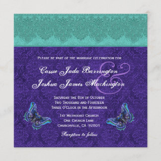 Invitación Boda monograma Verde azulado monograma morado V15C