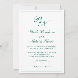 Invitación Boda monograma verde esmeralda formal elegante