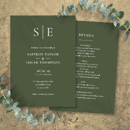 Invitación Boda Monograma Verde Oliva Todo en Uno